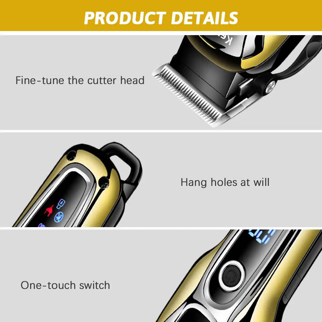 

Kemei Hair Clipper hair Trimmer Professional Cordless USB Rechargeable Barber Hair Cutter Machine Electric LCD Display For Men
