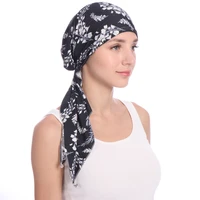 2021 new elastic cotton printed women chemo cap turban muslim pre tied bandanas inner hijab hat head scarf hair accessories