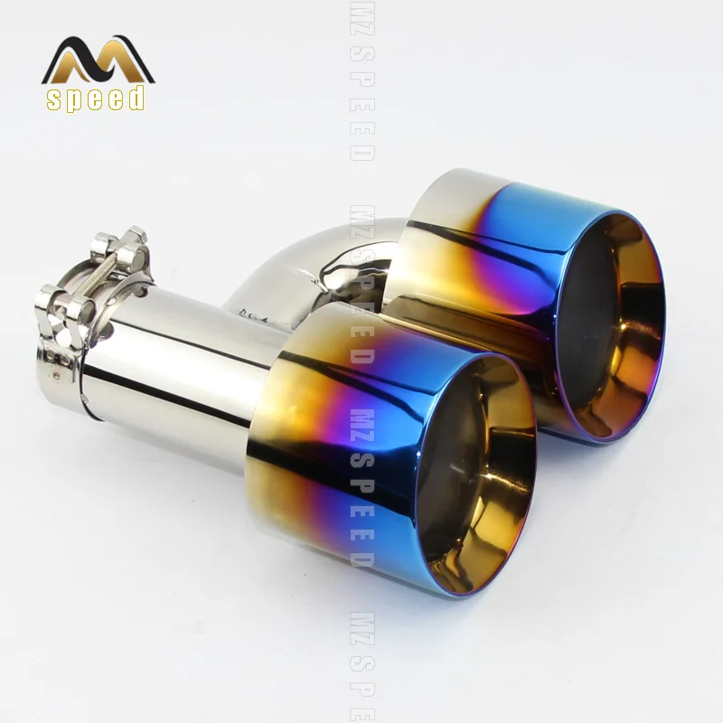 

1PCS Car Accessories 304 stainless steel blue and bright H-type double outlet straight edge exhaust pipe tailpipe