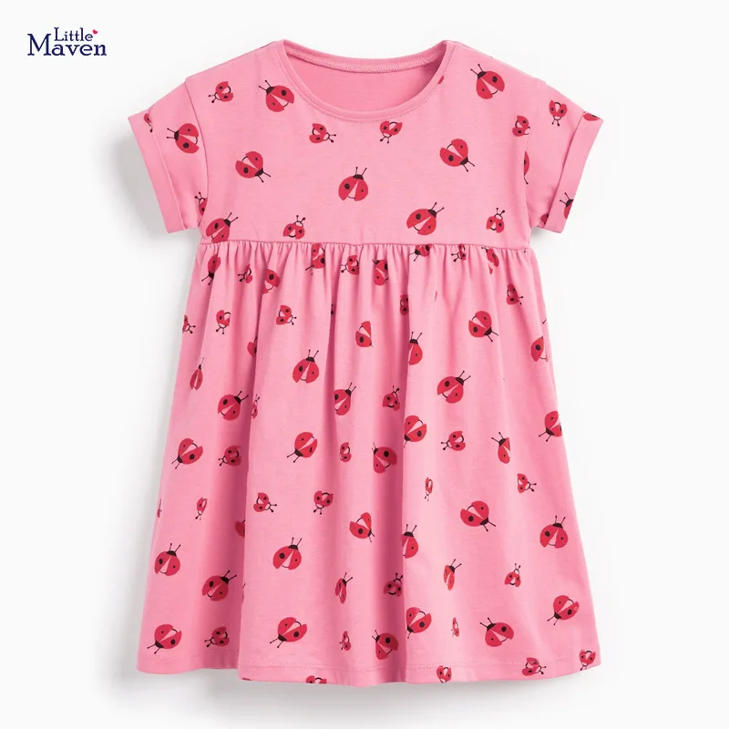 

Little Maven 2021 New Summer Baby Girls Clothes Brand Dress Toddler Cotton Insect Print Causal Pink Dresses for Kids 2-7 Years