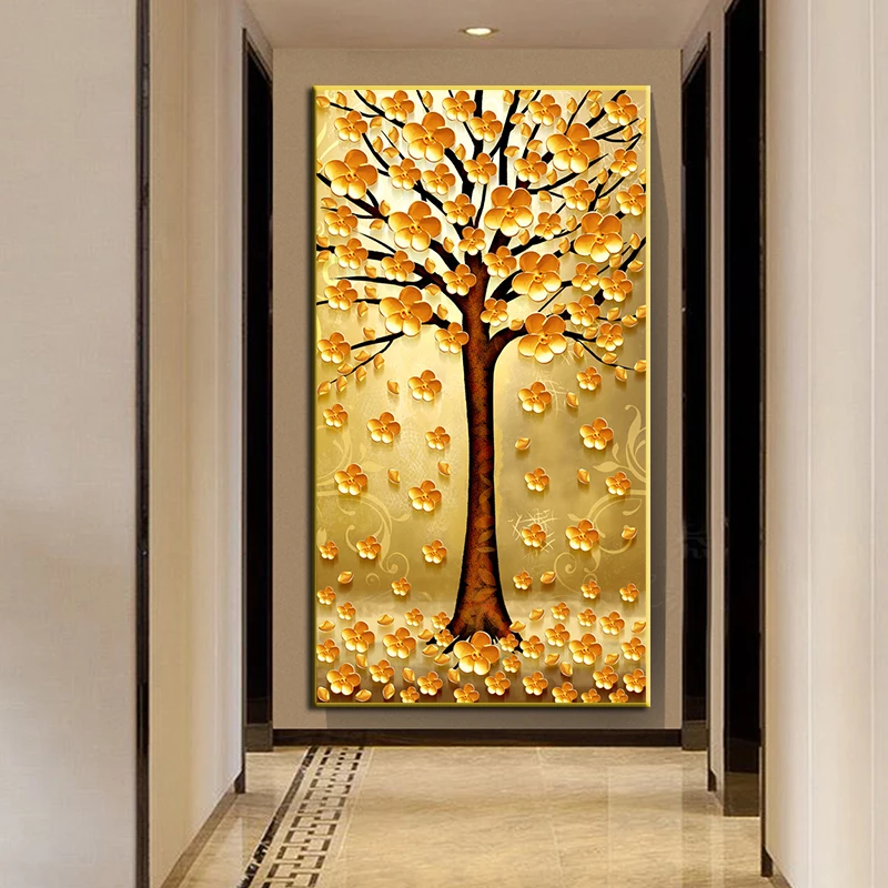 

Золотые листья, цветы, дерево, абстрактные картины маслом, Постер, современный пейзаж, Настенная картина, печать для комнаты, украшение для д...