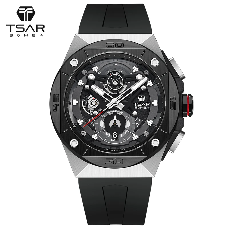 TSAR BOMBA Men Watch MIYOTA JS20 Movement 100M Waterproof Chronograph Sapphire Stainless Steel Sport Wristwatch Luxury Male Gift