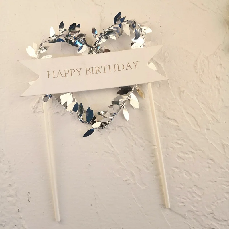 Золотой/Серебряный венок Топпер для торта на день рождения зеленый лист кекс