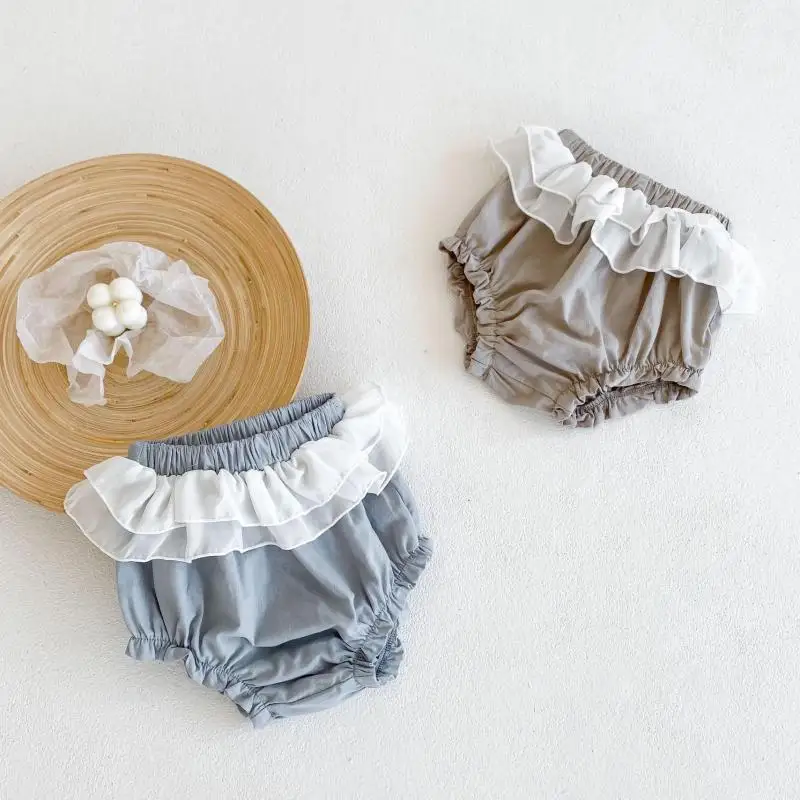 

2021 Summer New Baby Girl Shorts With Lace Mesh Cotton Toddler Bread Pants Solid Color Baby Shorts Pants
