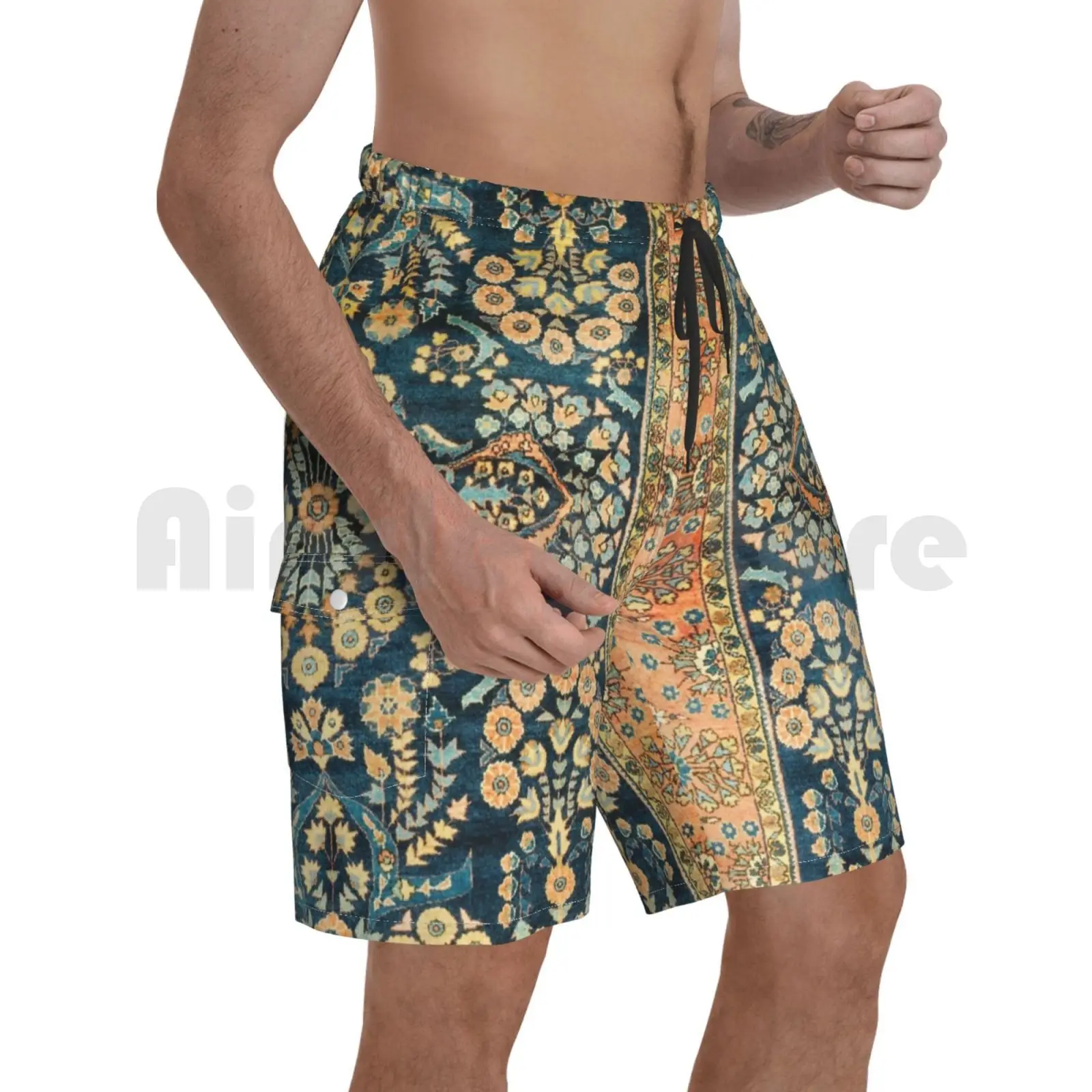 

Sarouk Antique West Persian Rug Print Beach Shorts Men Beach Pants Swim Trunks Vintage Vintage Rug Carpet Persian