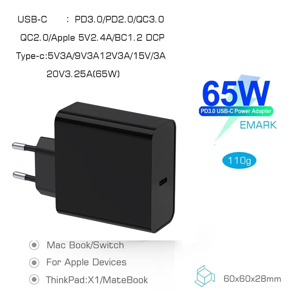 65W 20V 3.25A USB Type C PD Charger Power Laptop Adapter for Macbook Pro 12 13 Huawei Matebook HP DELL XPS Notebooks | Компьютеры и