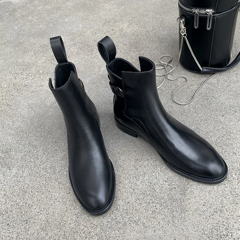 Женские ботильоны из натуральной кожи ботинки на низком каблуке без застежки