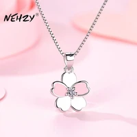 nehzy 925 sterling silver womens fashion new jewelry high quality retro simple crystal zircon flower pendant necklace long 45cm