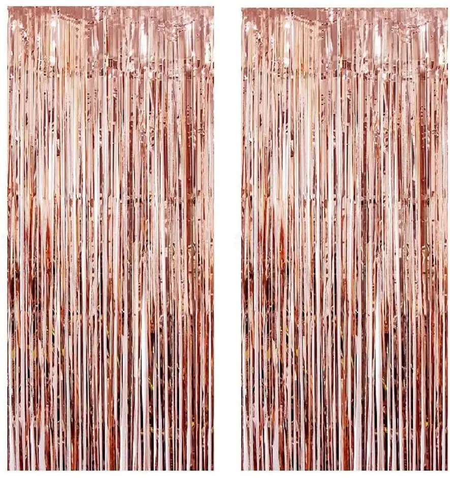 Rose Gold Foil Curtains Metallic Fringe Curtains Shimmer Curtain Photo Backdrop for Halloween Christmas Birthday Party Wedding