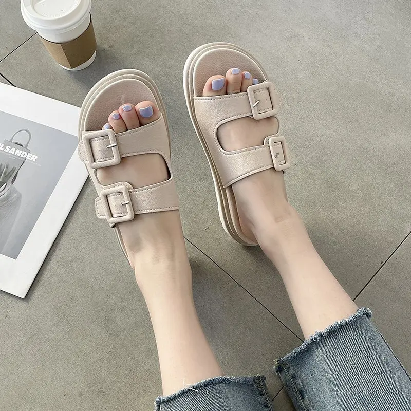 

Shoes Med Woman's Slippers Slides Fashion Platform 2021 Luxury Flat Rome Rubber Fabric PU Med Shoes Woman 2021 Slippers Casual P