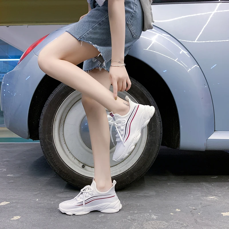 

Pink Running Shoes Knit Upper Breathable Sneakers Women Blade Sole Trainers Sport Shoes Soft Comfortable Sports Sneakers Summer