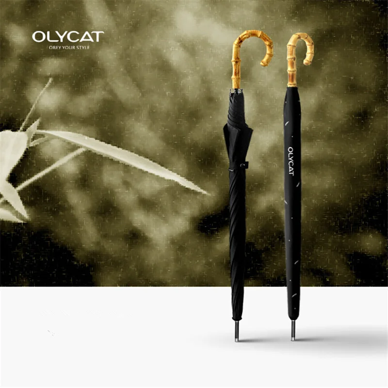 Зонт из бамбукового ротанга с изогнутой ручкой для гольфа прочный Ветрозащитный