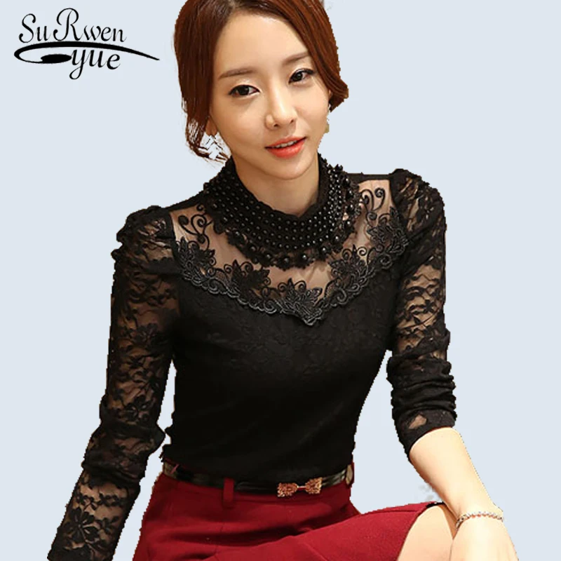 модная блузка с длинным рукавом рубашки Женская мода бисером Новая сексуальные