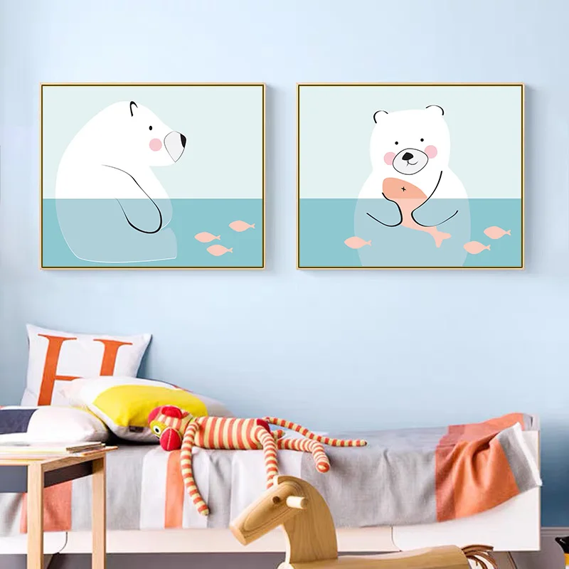 Скандинавская детская комната животное большой медведь холст живопись