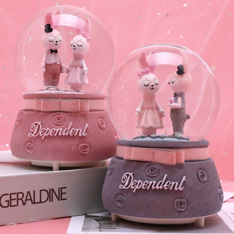 Мультяшный кролик Барби снежный шар хрустальный вращающаяся музыкальная