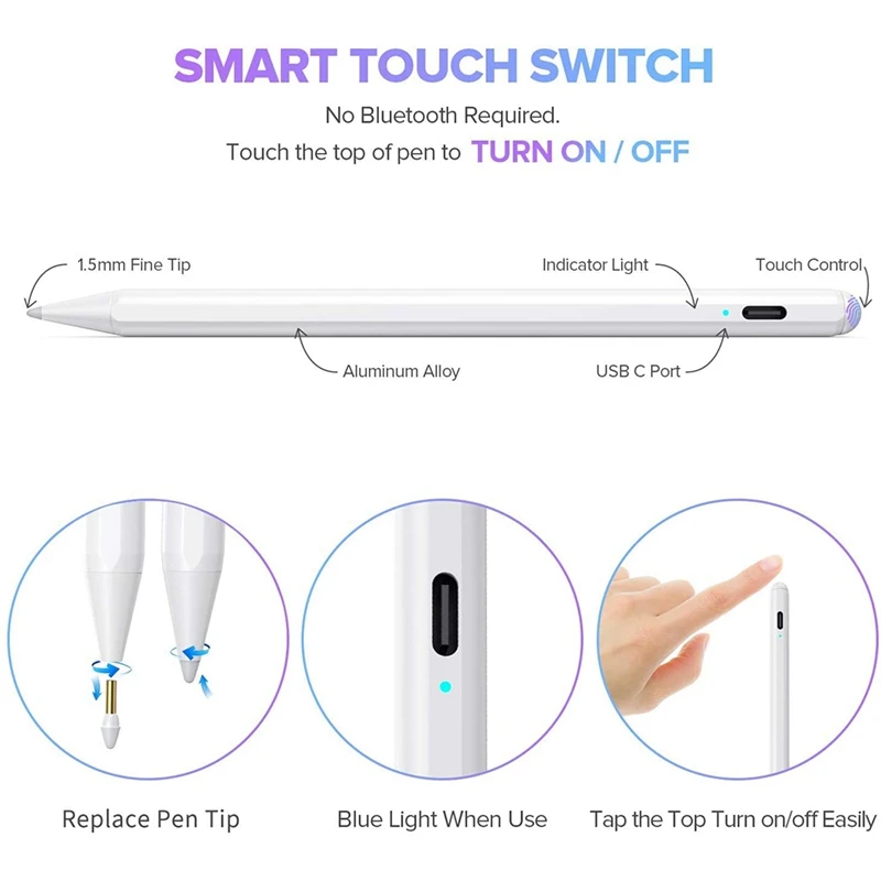 

Stylus Pen for iPad with Magnetic Design, Rechargeable Active Stylus for (2018-2020) iPad 6Th 7Th 8Th Gen.Ect