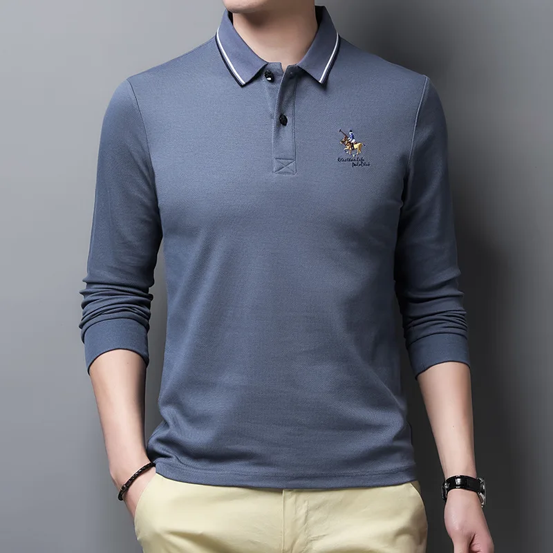 

2021 spring and autumn men's new long sleeve polo shirt collar casual T-shirt Korean version Lapel men's wear