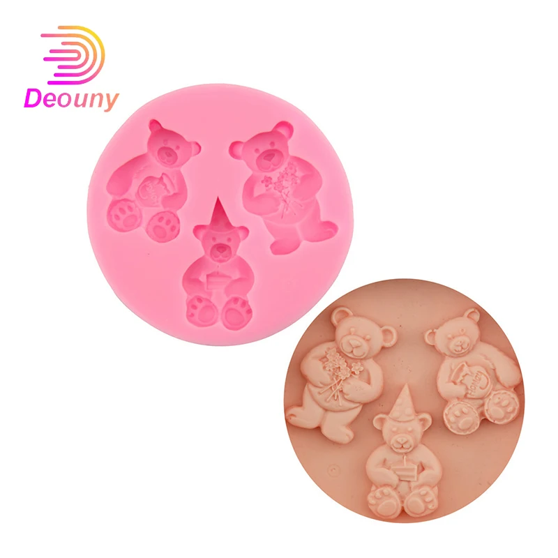 

DEOUNY Three Bears Shape Chocolate Mold DIY Biscuit Cake Decoration Baking Tools 3D Fondant Clay Soap Liquid Silicone Mould Hot