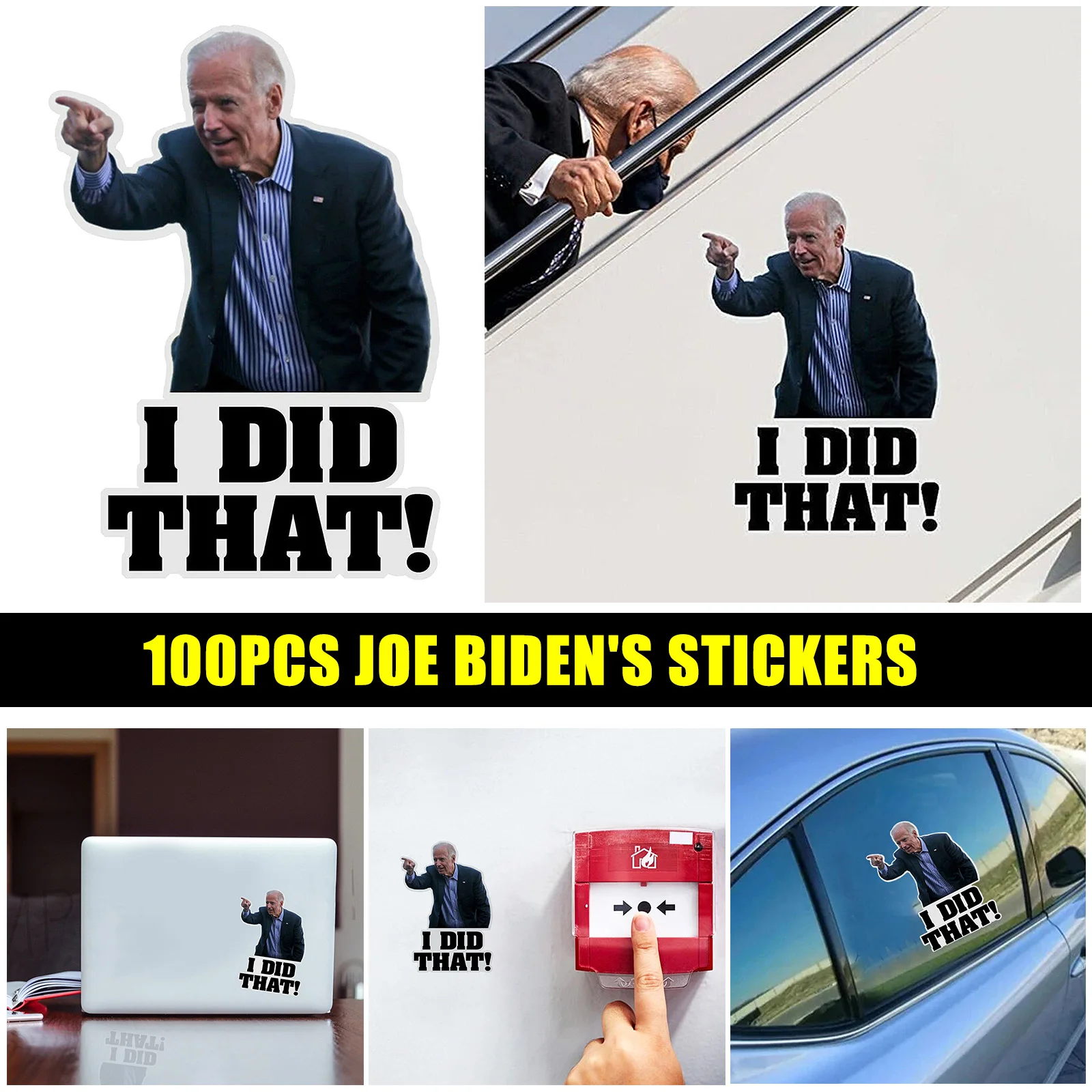 

100pcs Waterproof Car Stickers I Did That Joe Biden Funny Stickers DIY Reflective Decals Poster Cars Laptop Fuel Tank Decoration