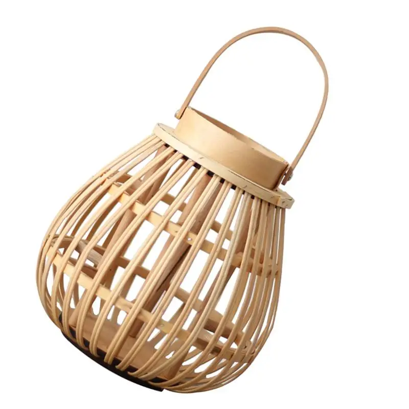 

1pc Hanging Lantern Bamboo Woven Candlestick Decorative Candleholder (Beige)