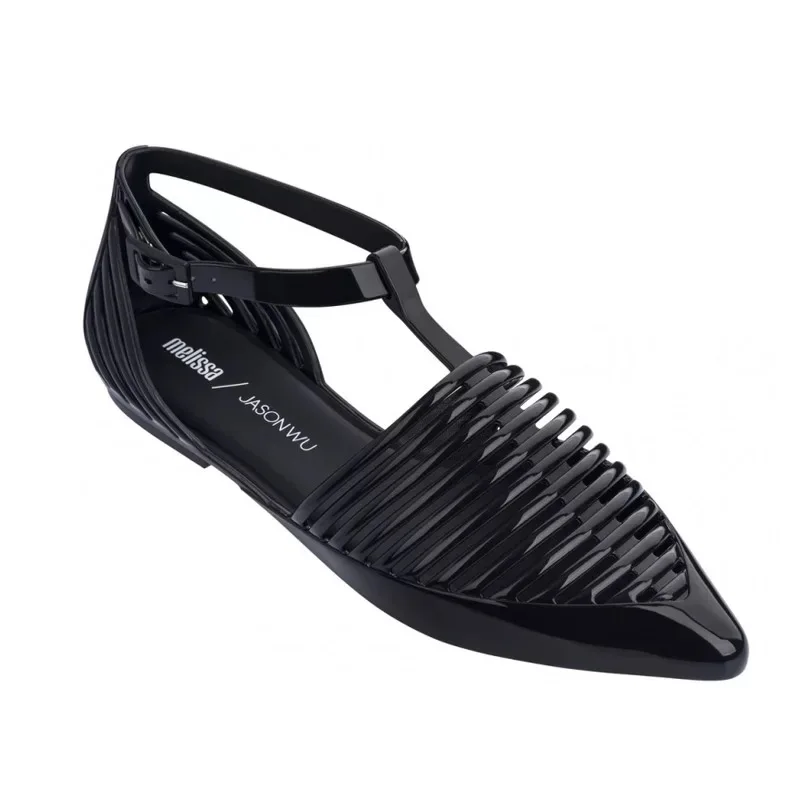 black Melissa/оригинальная обувь; женские босоножки; прозрачная обувь; коллекция года; плоский сандалии пляж; обувь; женские босоножки; Летняя обувь; нескользящая обувь - Цвет: black