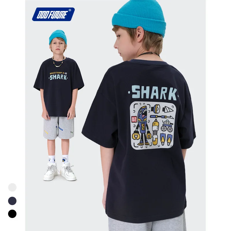

2021 Children's Summer New Product: Big Children's Short Sleeve T-shirt Shark Cartoon Cartoon Children's Half Sleeve
