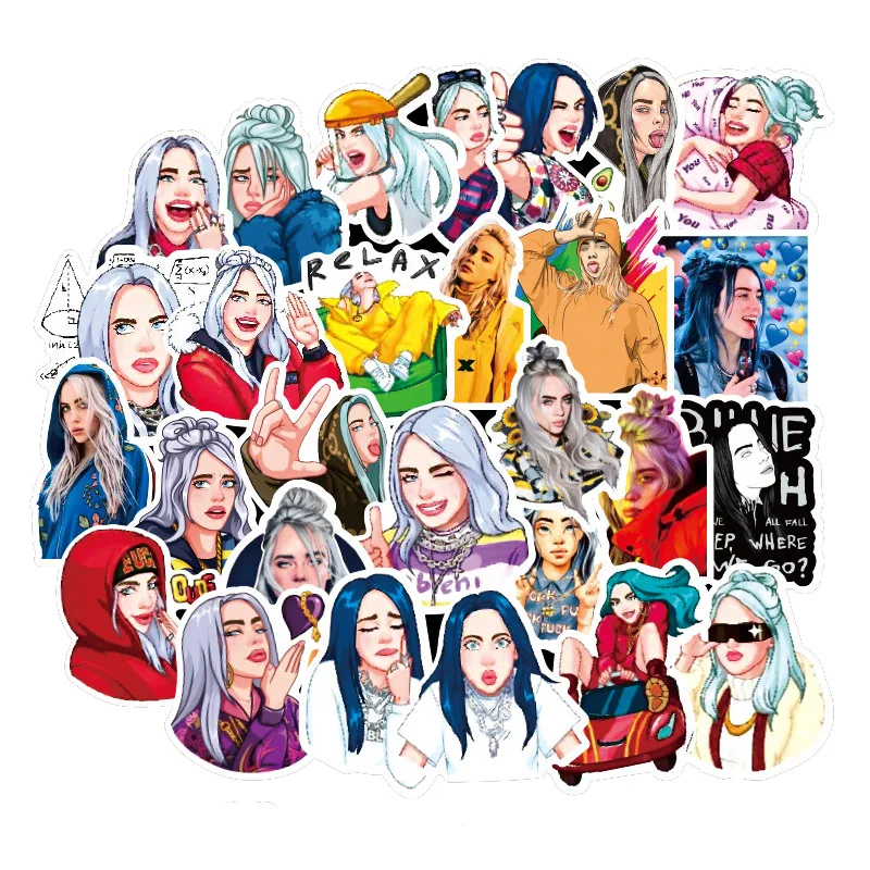 Billie Eilish наклейки с рисунком из мультфильма водонепроницаемый чемодан «сделай сам» ноутбук гитара игрушка для скейтборда прекрасный стикеры s