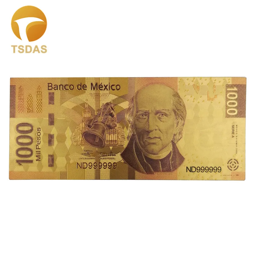 Mexican 1000 Pesos 24k Foil Plastic Gold Banknote Gift Card Paper Money Home Decorative Souvenir Banknotes for Collection|Золотые