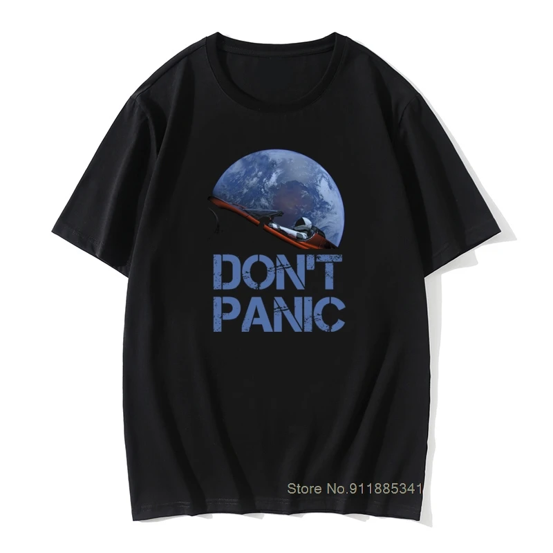 

Novelty Occupy Earth SpaceX Starman T Shirt Man 100% Cotton Elon Musk Space X T-Shirt Summer Camiseta Mens Tshirt Don't Panic