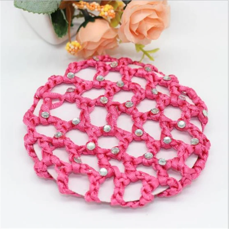 Rose Red Красивый пучок крышка снуд для женщин сетка для волос Балет Танцы Фигурное катание крючком Мода Стразы стиль головные уборы аксессуары - Цвет: Rose Red