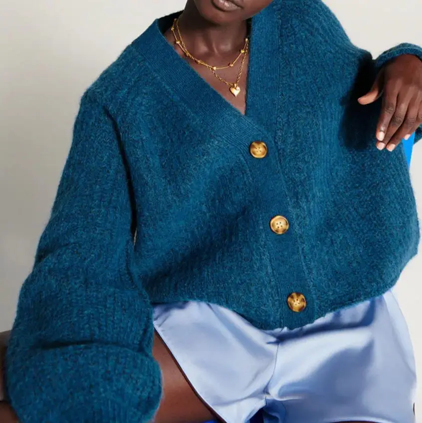 

2021 new sweater autumn V-neck loose sweater fringe stitch knitted cardigan jacket