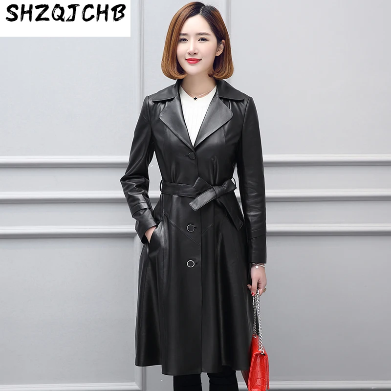 

SHZQ 2021 новая весенне-зимняя кожаная ветровка женское среднее и длинное пальто из овечьей кожи женское меховое пальто с лисьим воротником