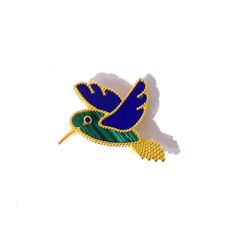 

New Arrival Cute Bird Animal women Brooches Fashion Gold Color Metal with Shells and Natural Stone Coat Pins Gem Blue Stone Pins