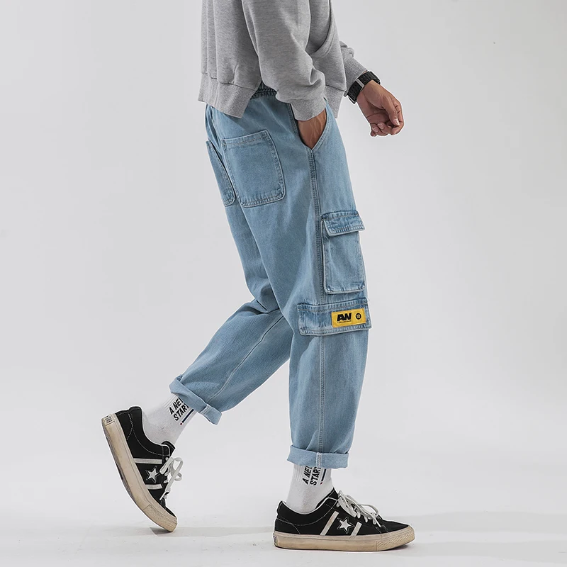 Мужские мешковатые брюки-карго свободные джинсы с карманами ковбойские брюки