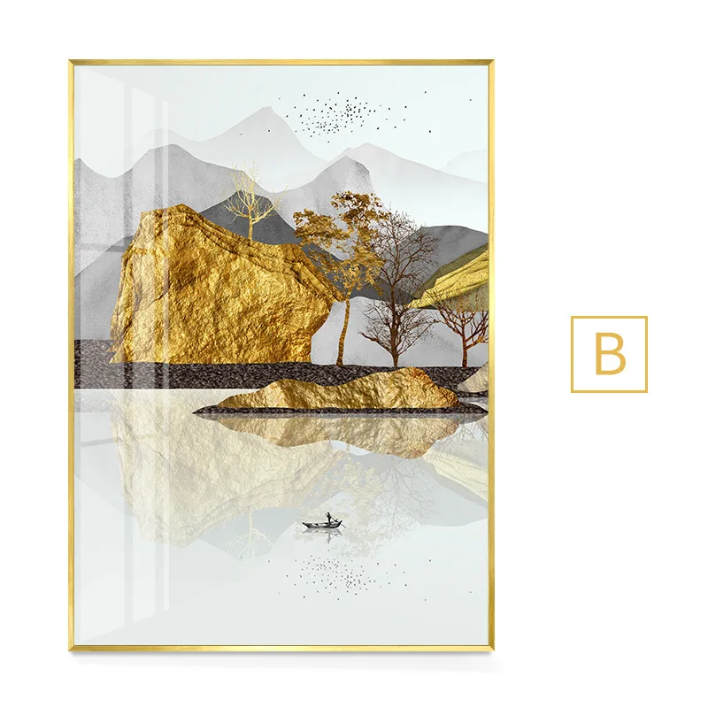 Абстрактные пейзажи в китайском стиле река птица дерево горы скалы холст
