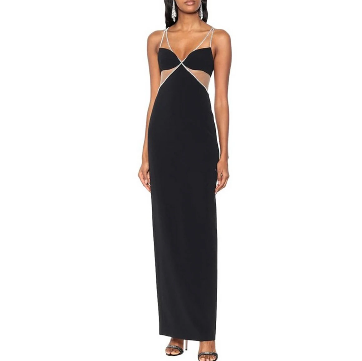 

See Through Mesh In Rhinestone Bandage Long Dress Flare