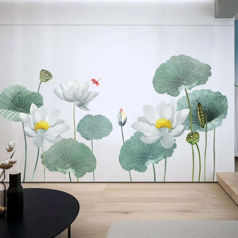 

Lotus Wall Sticker Chinese Style Living Room Bedroom Wall Decoration Aesthetic Self Adhesive Mural