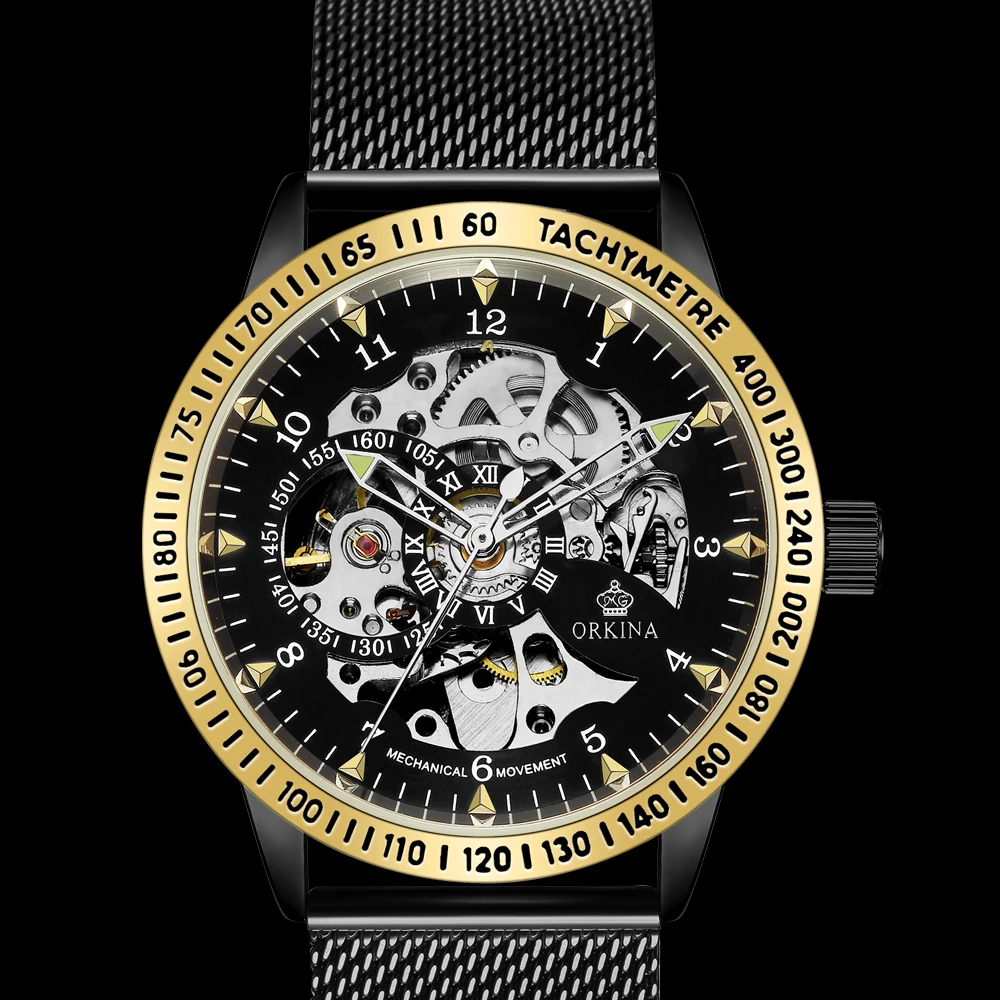 Роскошные полые механические часы с автоматически подзаводом мужские черные