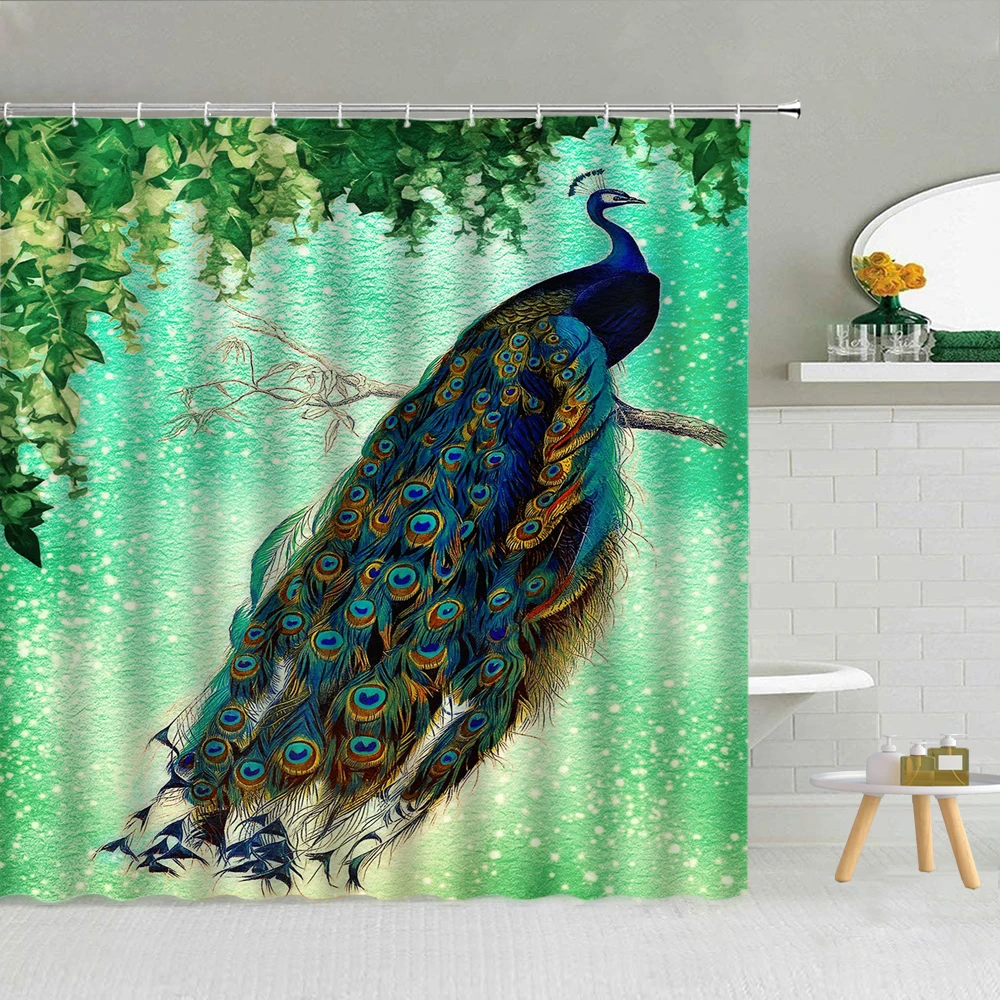 

Красочные павлины, Зеленые Лозы, занавески для душа, ткань, высокое качество, Товары для ванной комнаты с крючком, домашний декор, тканевые з...