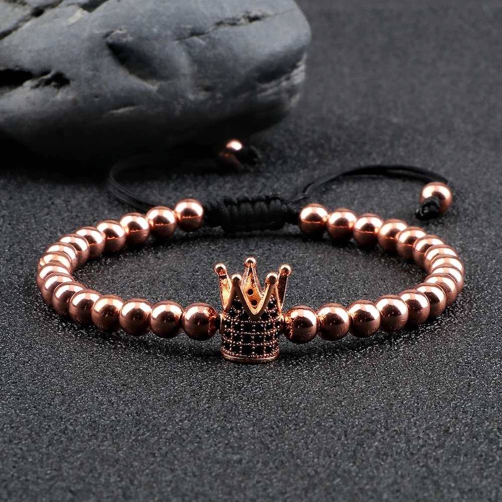 Браслет Handamde с фианитами и короной для мужчин 5 мм медные бусины Тибетские
