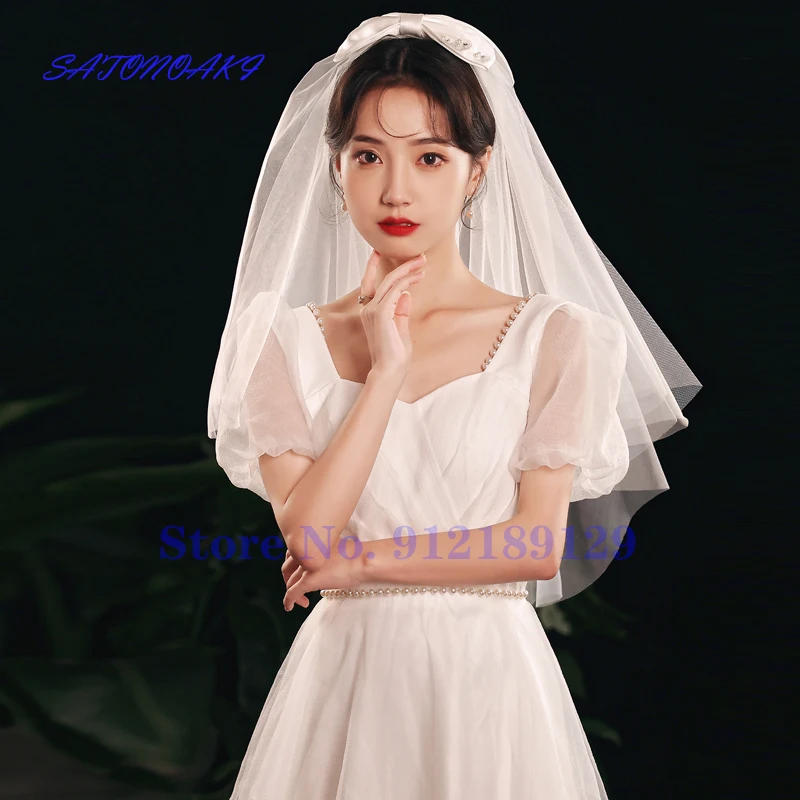 

Свадебная вуаль с гребнем и жемчугом в стиле Bowkot 2022, свадебные аксессуары для волос для невесты, вуаль для свадьбы, женские свадебные вуали