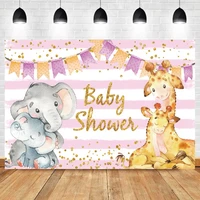 laeacco baby shower elephant giraffe backdrop for photography pink stripe gold polka dots child portrait photocall backgrounds