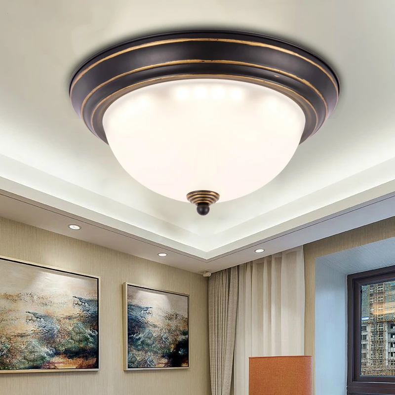 

American LED Ceiling Lamp Retro Circular Bedroom Lamp Personalized Study Corridor Balcony Aisle Ceiling Lamp for Living Room