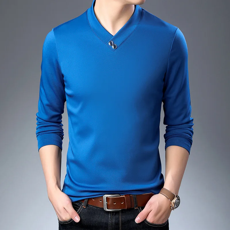 

URSPORTTECH T shirt Men Big Size Long Sleeve V-neck Solid Cotton Full Sleeve T shirt Men Casual Shirts For Men Fitness Tops Tees