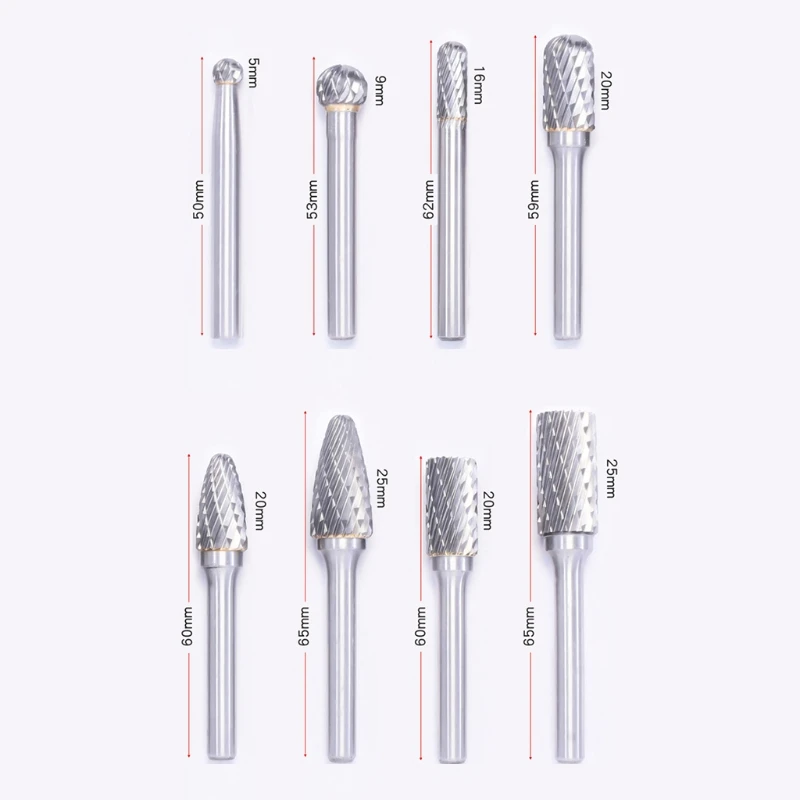 

8pcs Cemented Carbide Rotary File Tungsten Carbide Carving Polishing Drill Bit for Metal Wood Grinding Woodworking Cutter