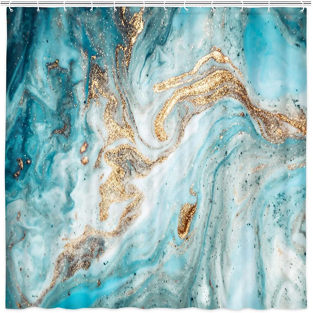 Занавеска для душа из ткани с мраморной текстурой абстрактные зеленые золотые