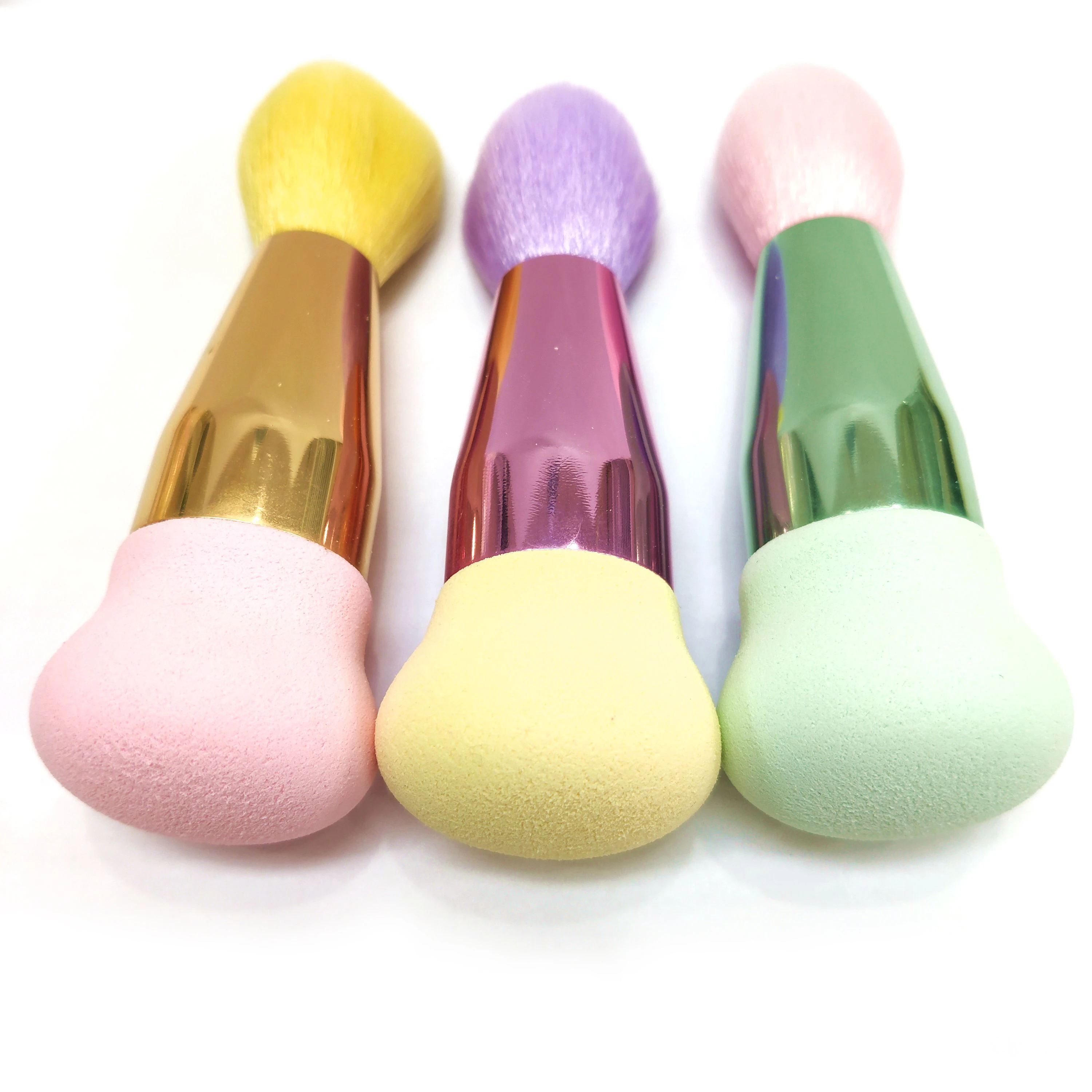 Miss Gorgeous 1pc Professional blusher brush Two Head Metal Make up Brushes 2 heads Nylon Cosmetic Tools with Sponge for Makeup | Красота и