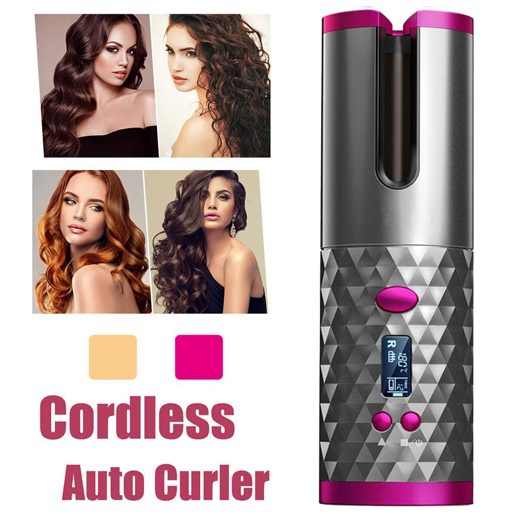

Portable Wireless Automatic Curling Iron Hair Curler USB Rechargeable for LCD Display Curly Machine with 1 Comb+2pc Clips GH2