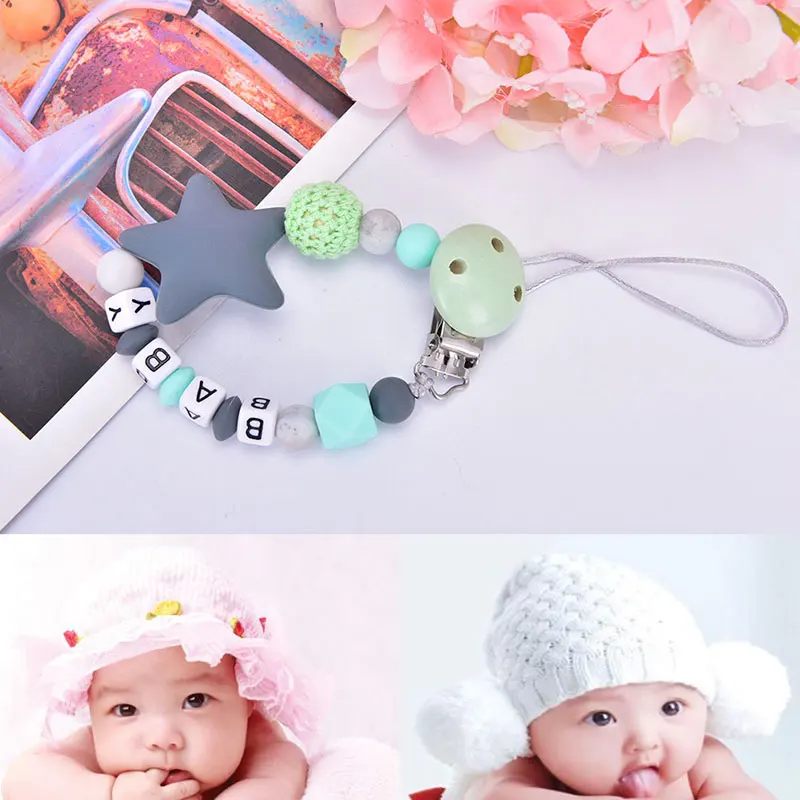 

1pc Handmade Pacifier Clips Holder Chain Silicone Five Star Baby Teether Teething Chain Pacifier new