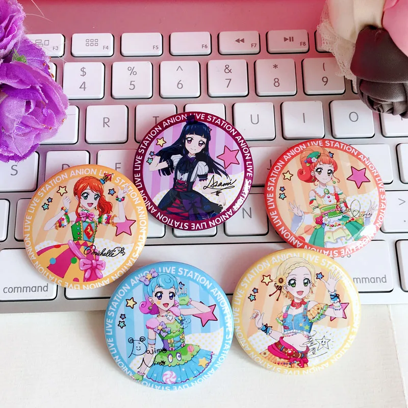 44MM Aikatsu! Cosplay Badges Hoshimiya Ichigo Brooch Pin Kiriya Aoi Shibuki Ran Collection Badge Breastpin for Backpacks Clothes - купить по